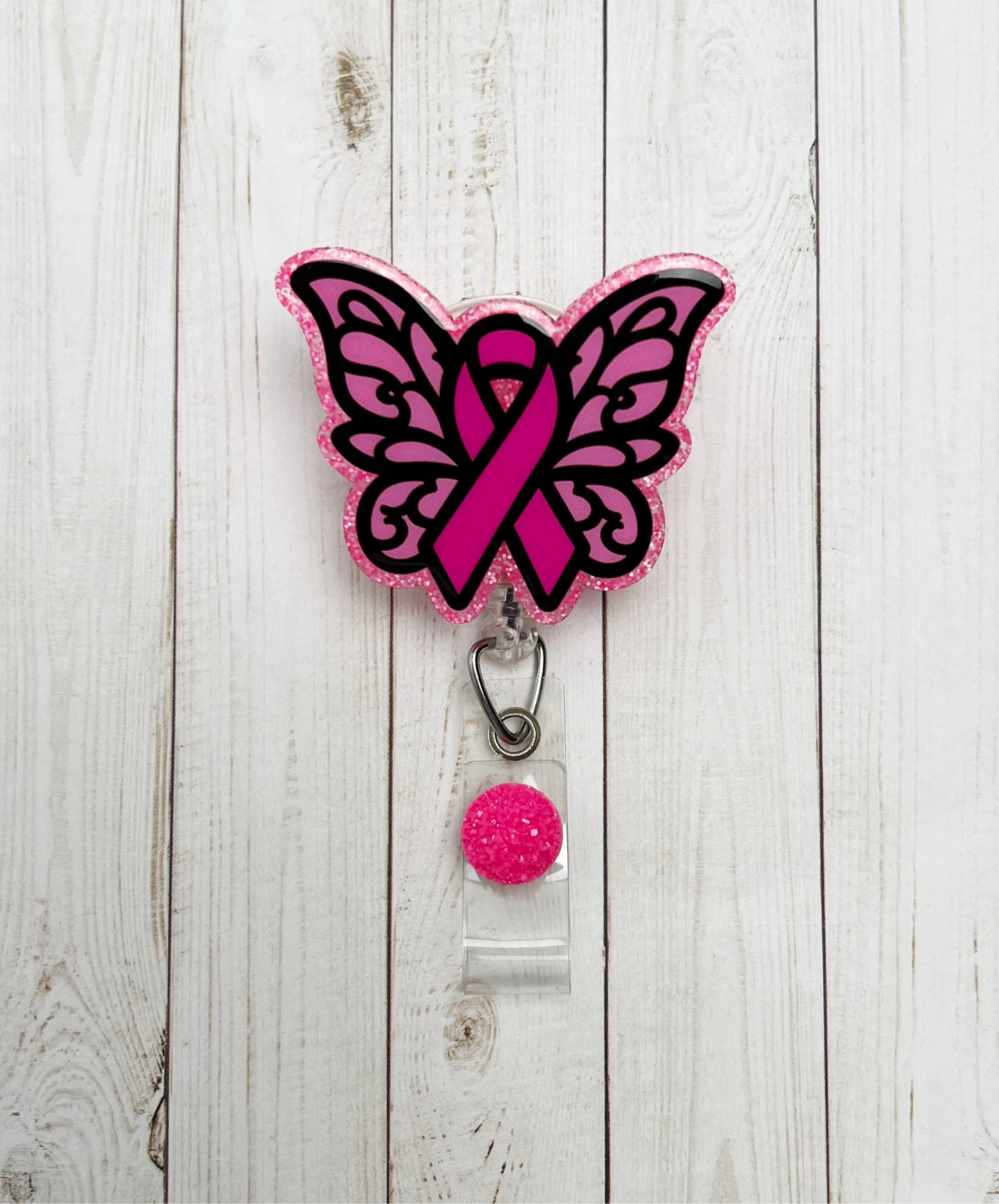 Pink Ribbon Butterfly Badge Reel