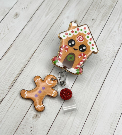 Gingerbread House And Man Badge Reel
