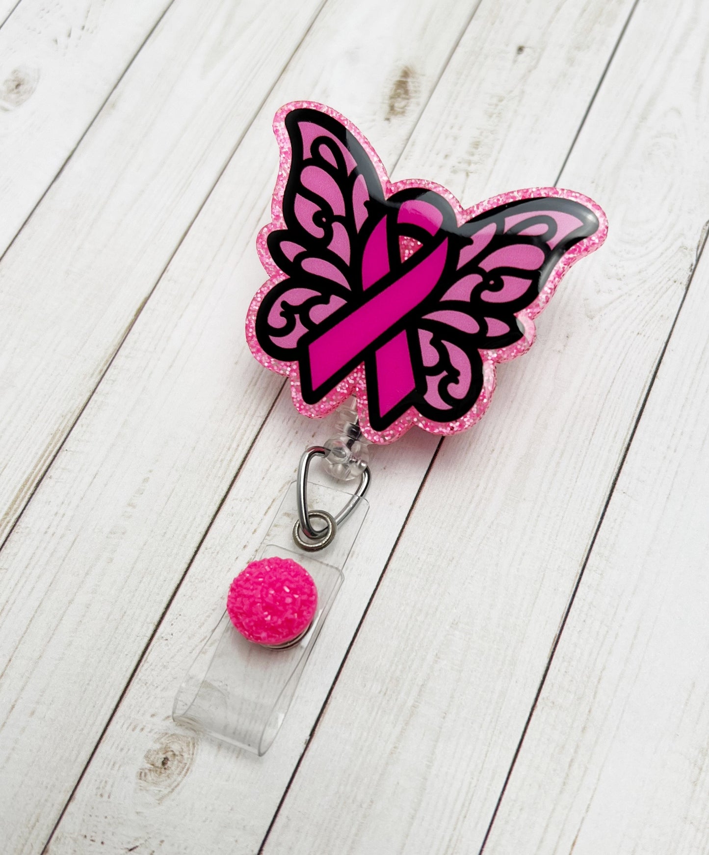 Pink Ribbon Butterfly Badge Reel