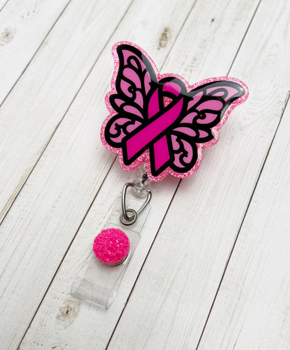 Pink Ribbon Butterfly Badge Reel