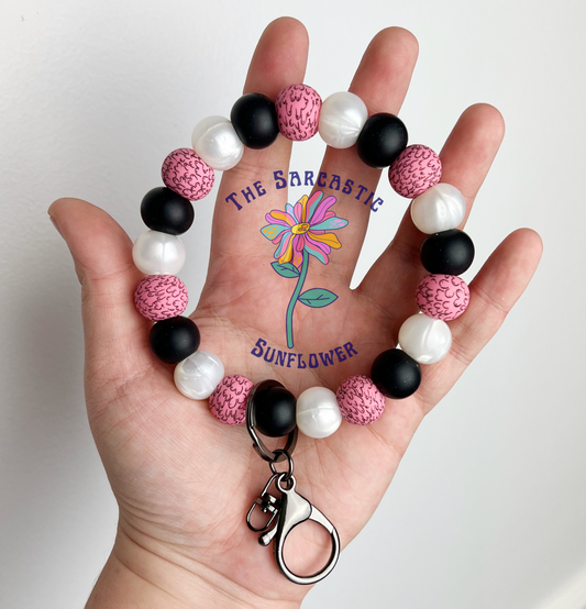Love Your Tits Pink Silicone Bead Wristlet Keychain