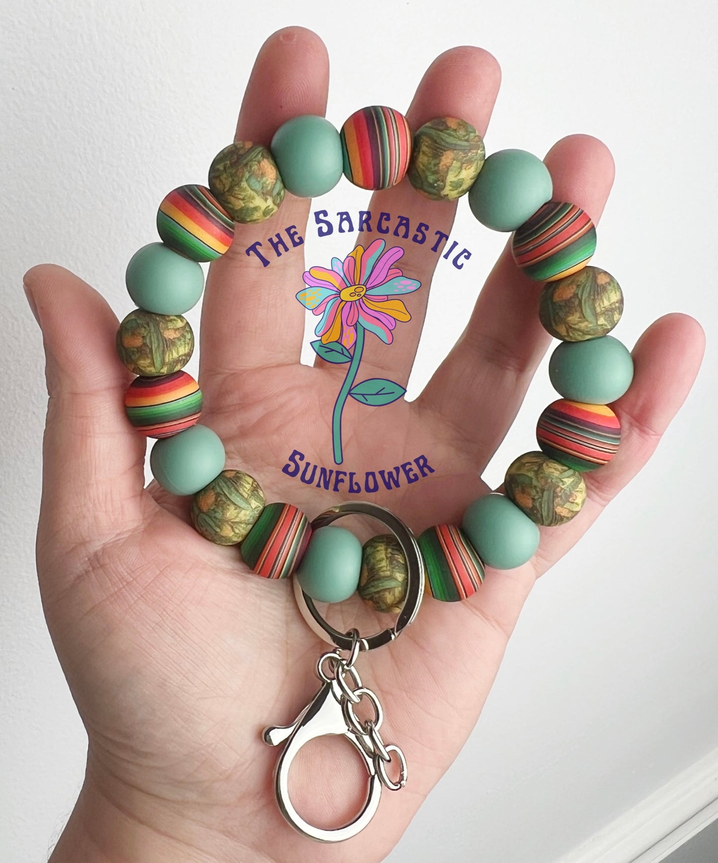Sit On A Cactus Silicone Bead Wristlet Keychain