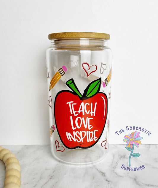 Teach Love Inspire Apple 16 oz Glass Tumbler