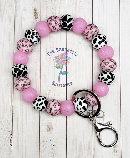 Cow Hearts Silicone Bead Wristlet Keychain