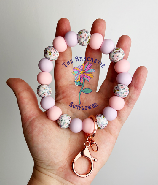 Dainty Floral Silicone Bead Wristlet Keychain