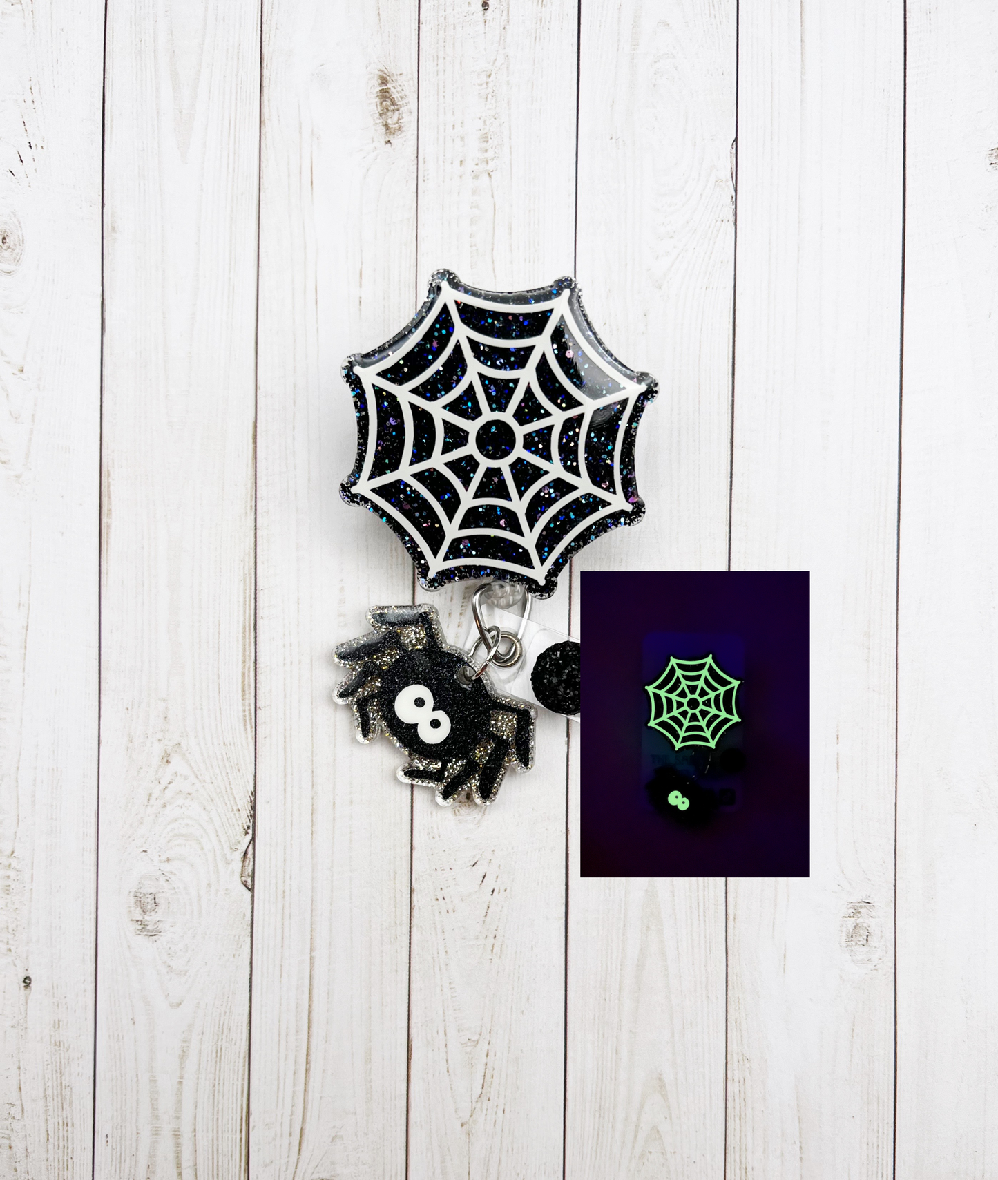Spiderweb And Spider Glow In The Dark Badge Reel